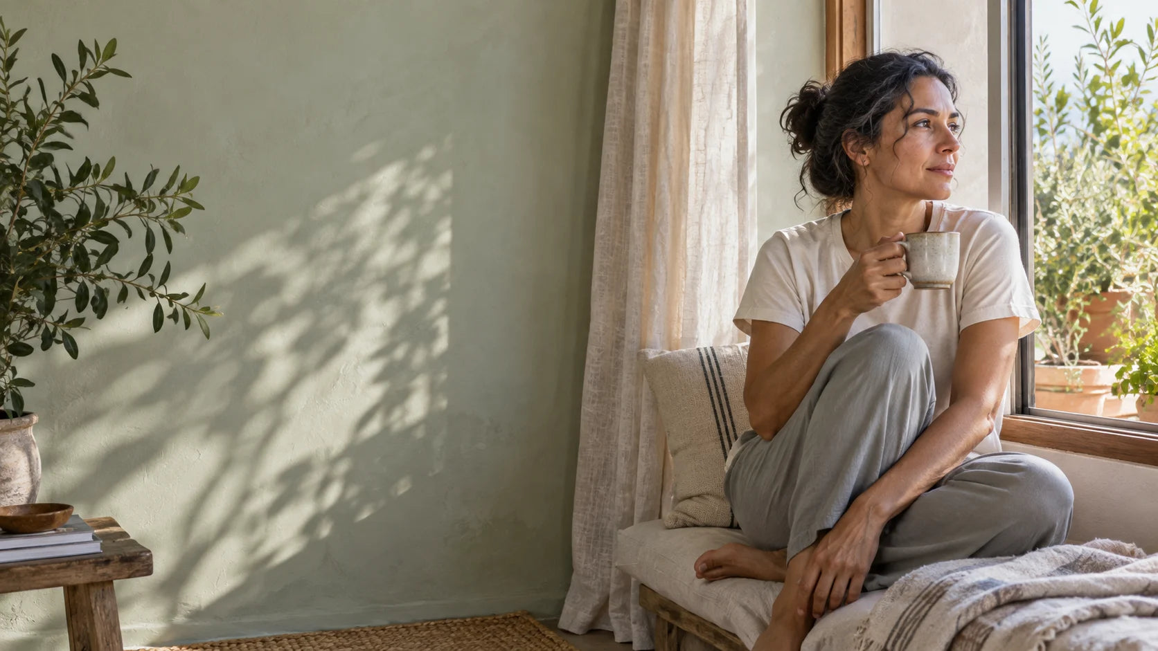 Una mujer junto a la ventana